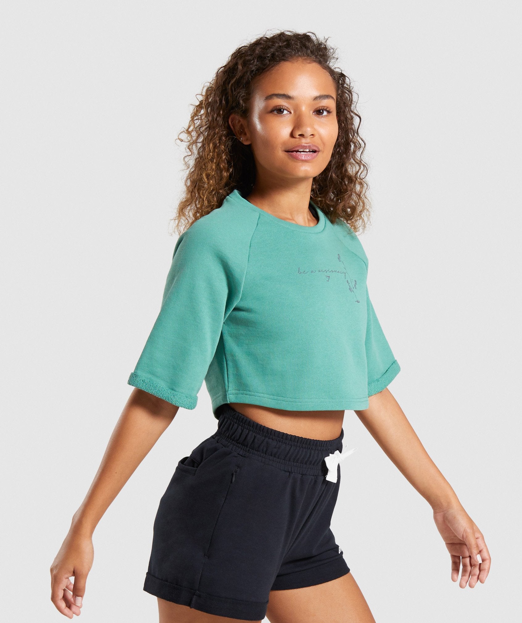 Roots Boxy Cropped Sweater in Green - view 3