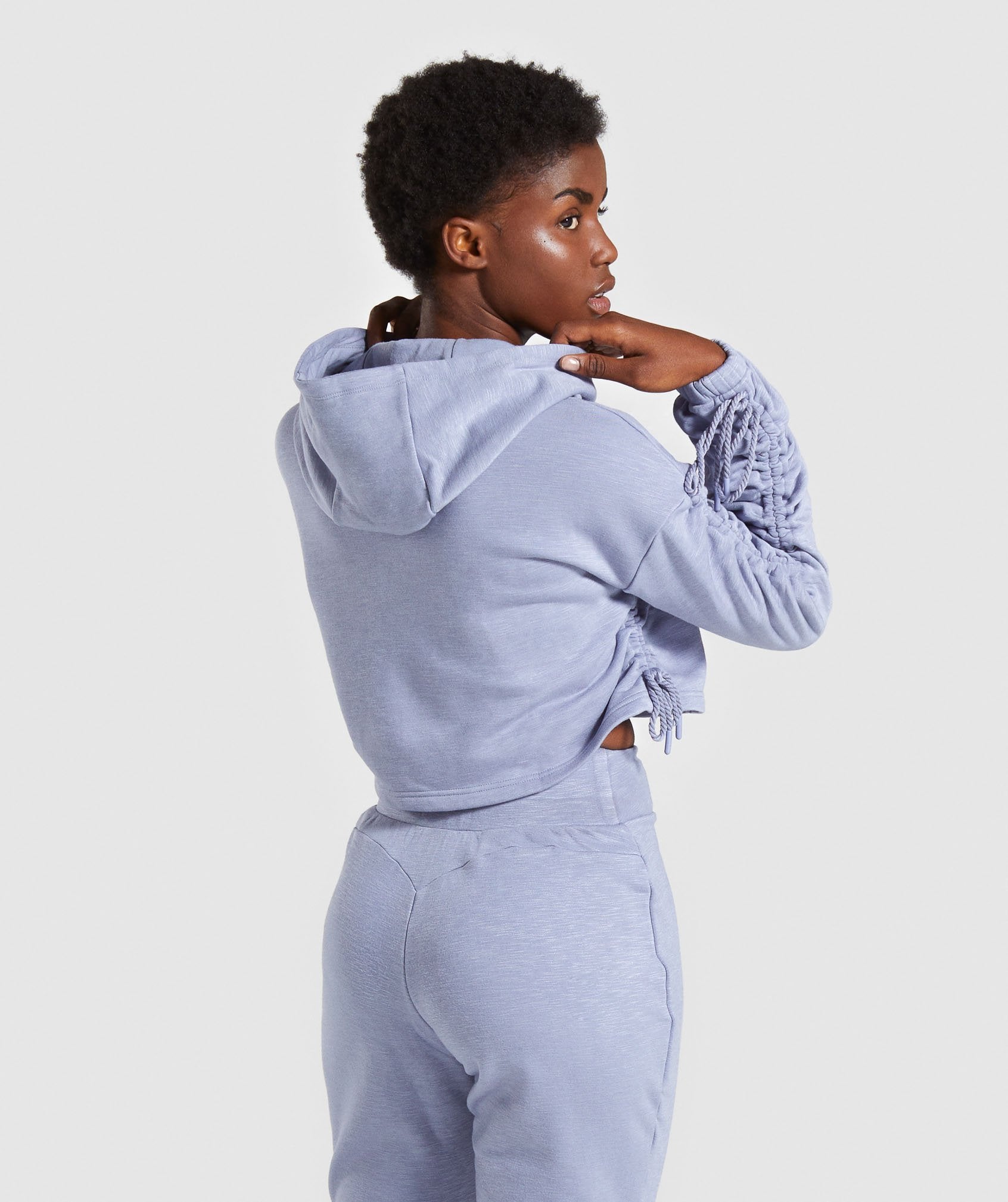 Ruched Cropped Hoodie in Steel Blue - view 2