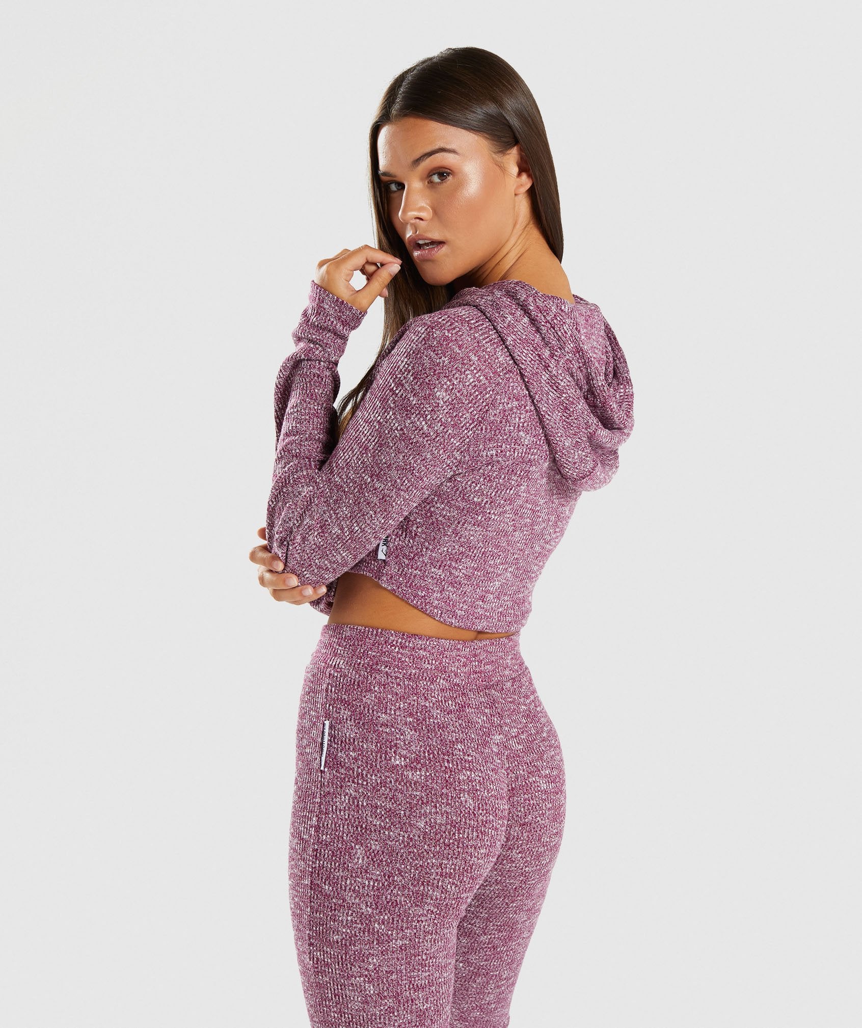 Slounge Cropped Hoodie in Deep Plum Marl - view 2