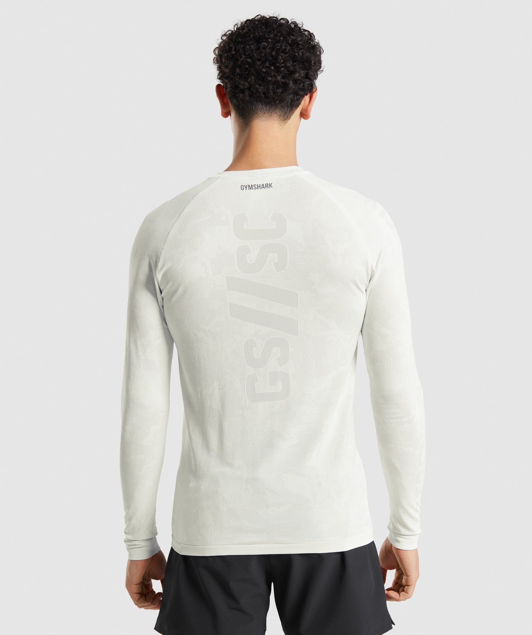 Gymshark//Steve Cook Long Sleeve Seamless T-Shirt in Off White/Light Grey - view 1