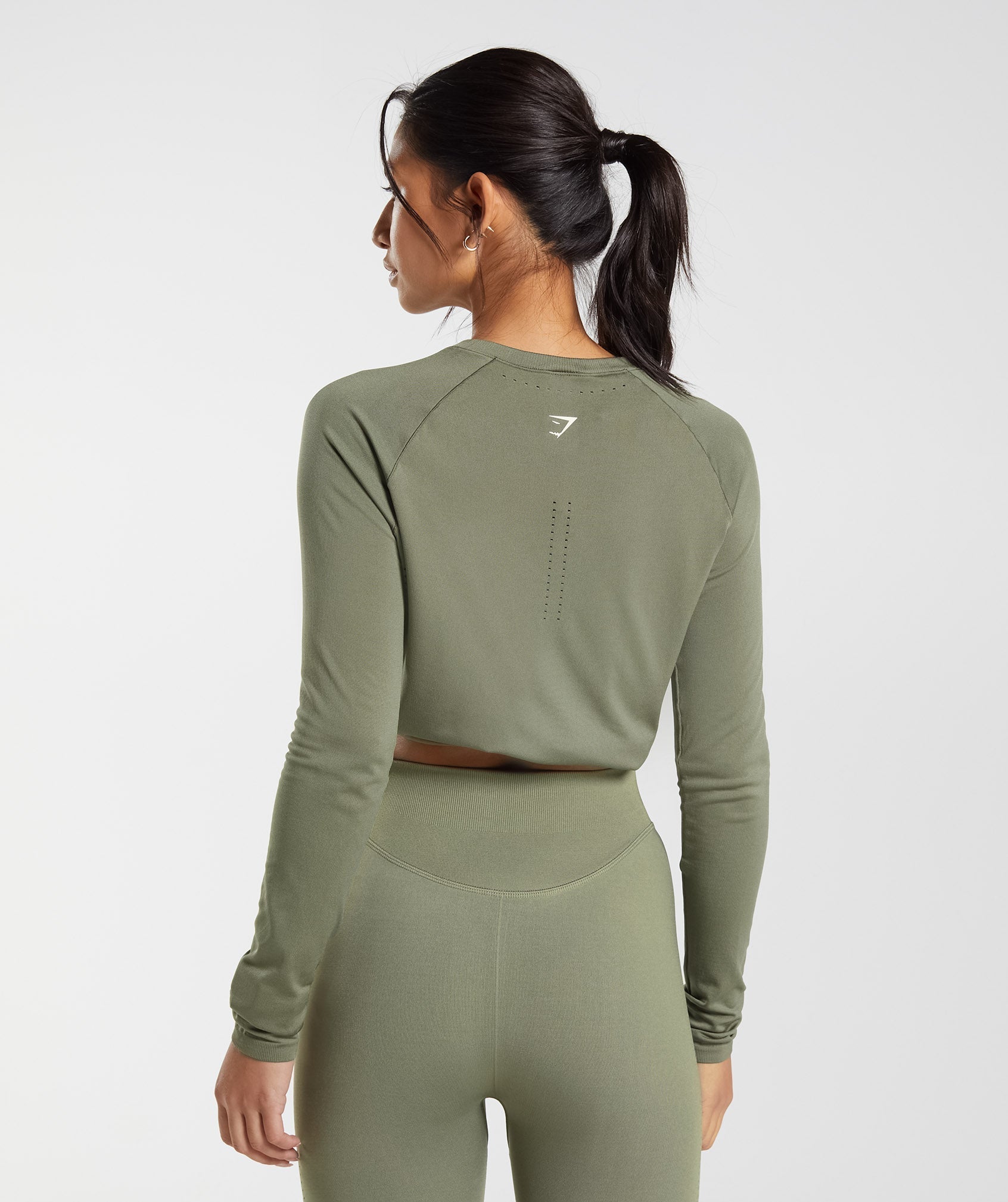 Sweat Seamless Long Sleeve Crop Top in Dusty Olive - view 2