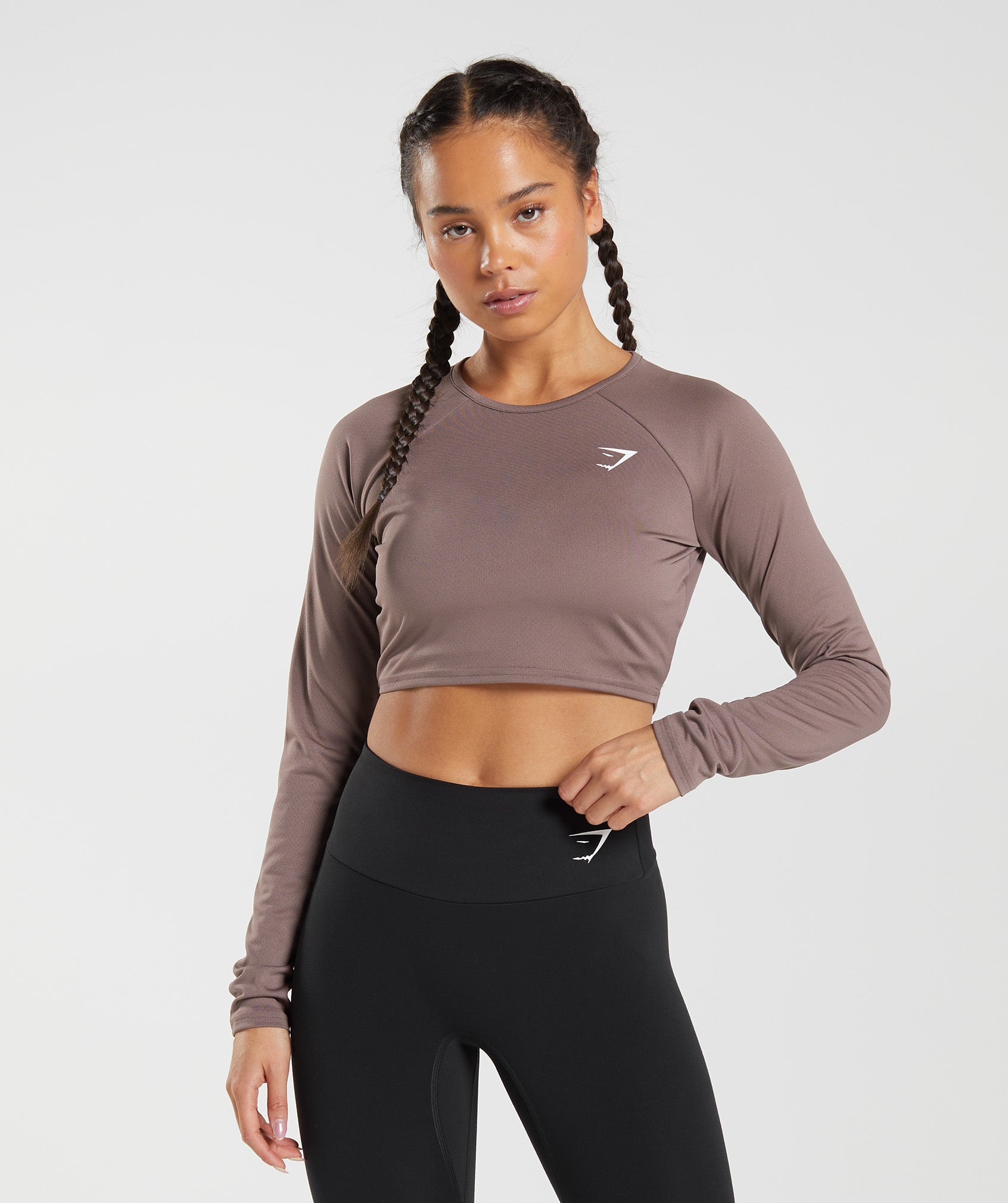 Training Long Sleeve Crop Top in Truffle Brown - view 1