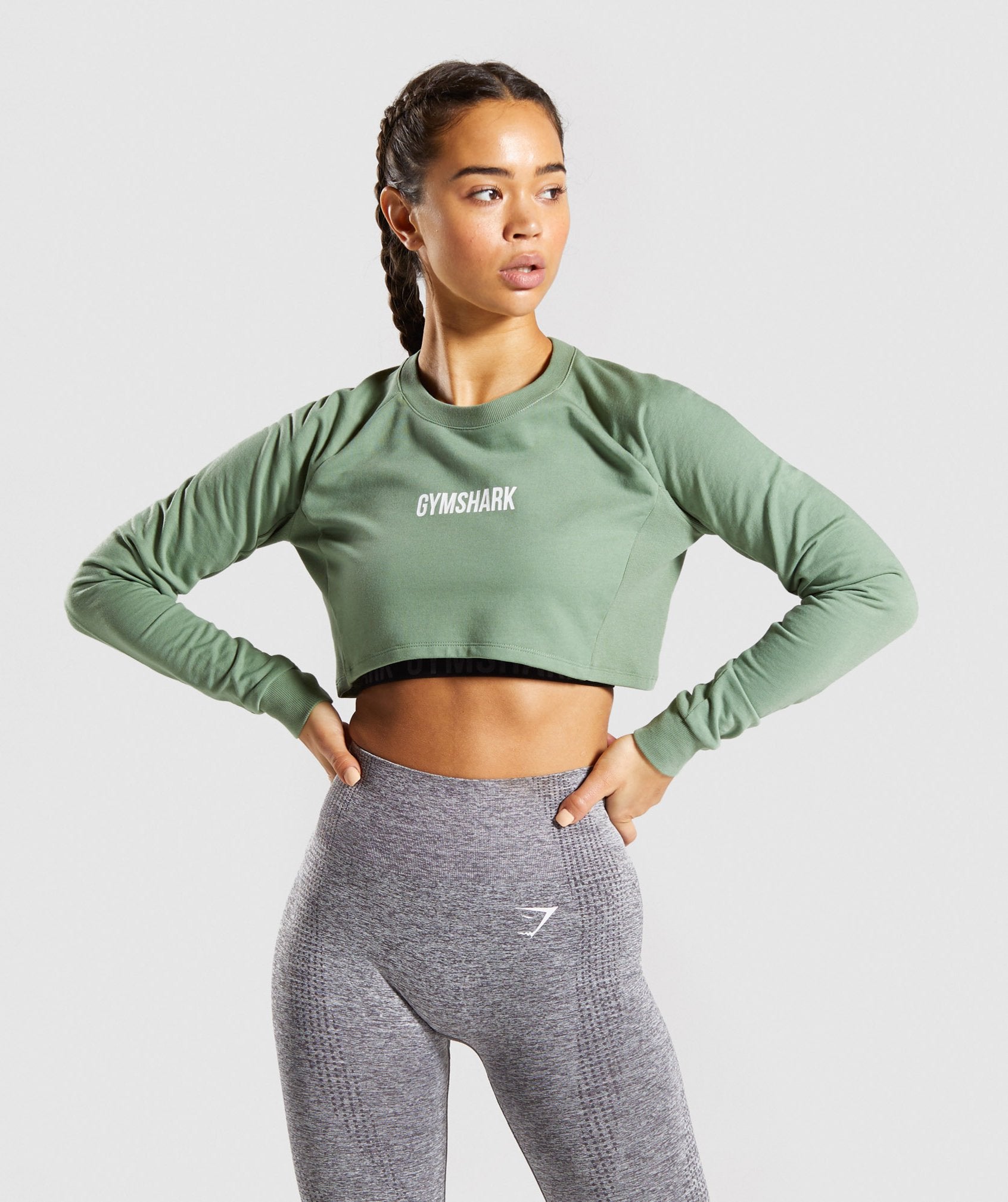 Gymshark Training Cropped Sweater - Green Image A
