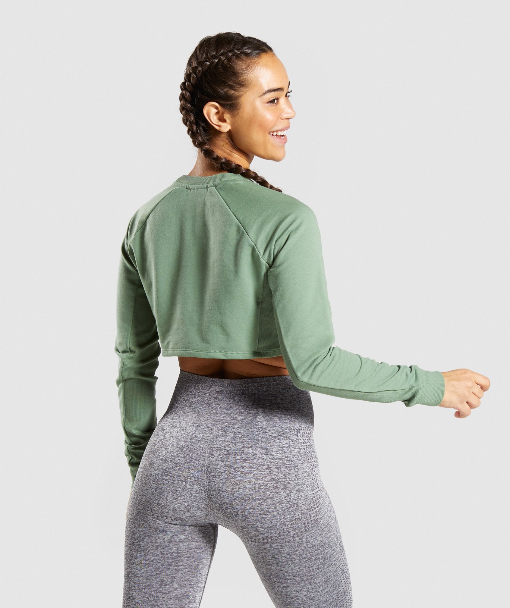 Gymshark Training Cropped Sweater - Green Image B