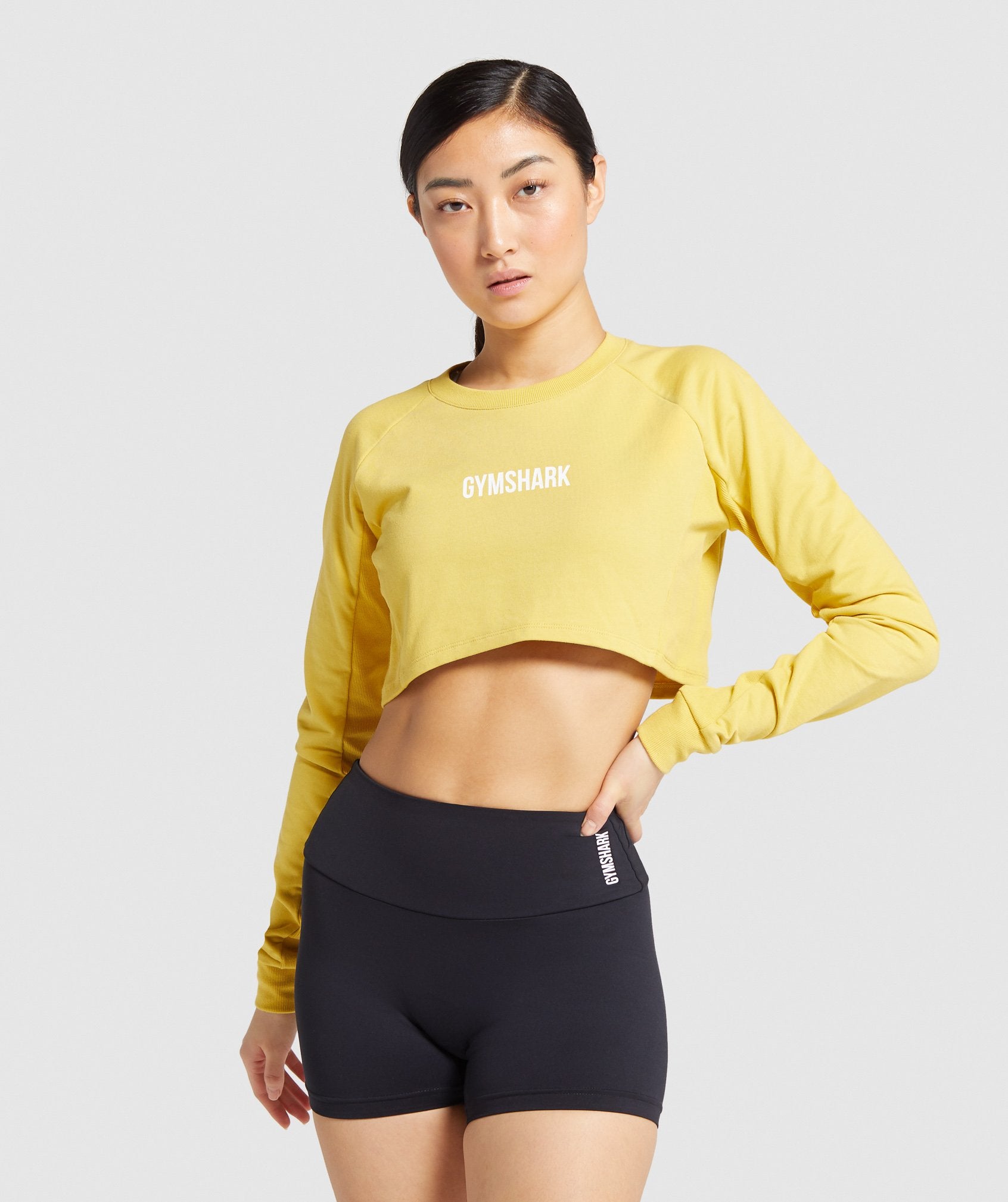 Gymshark Training Cropped Sweater - Yellow Image A