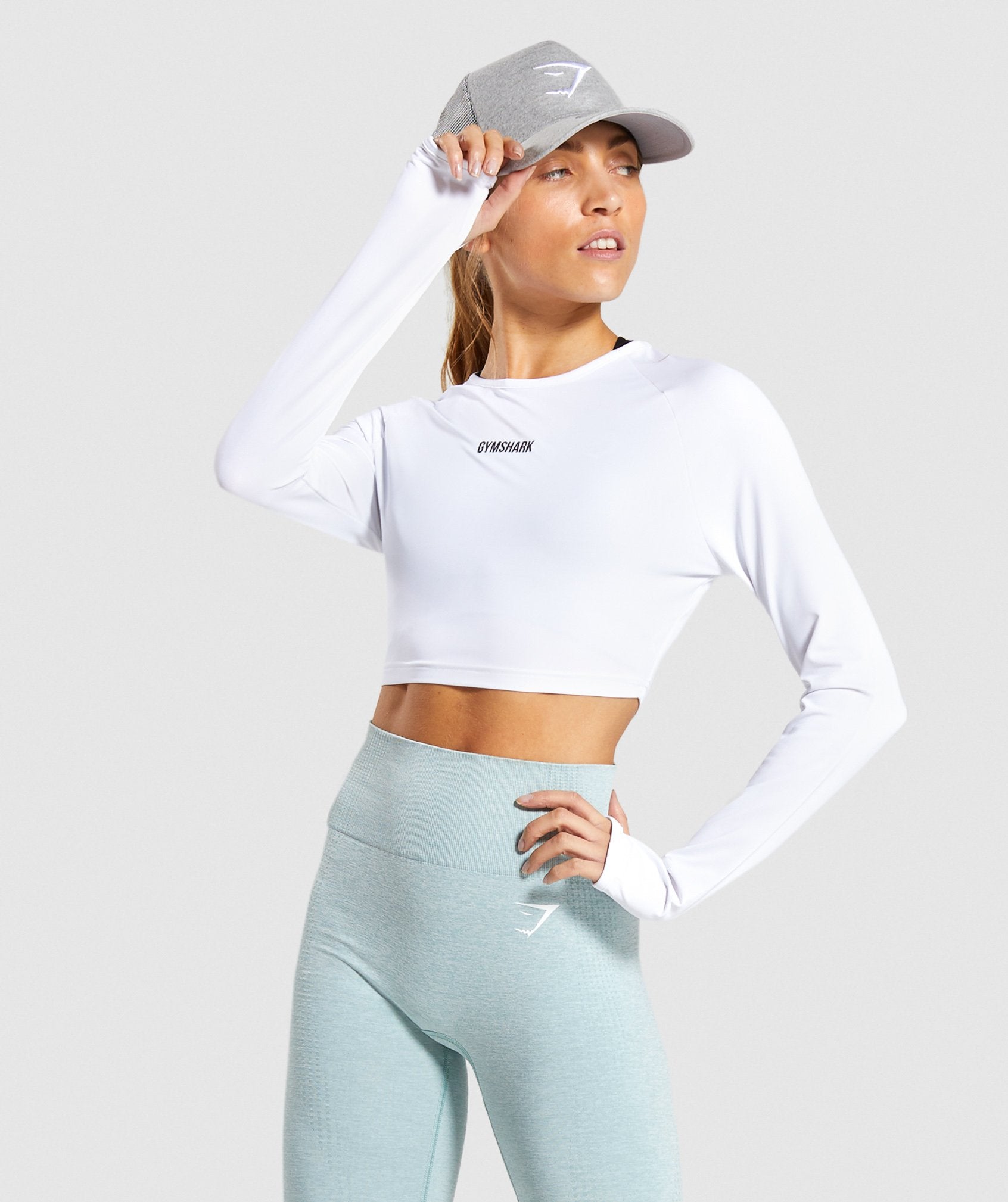 Gymshark Training Long Sleeve Crop Top - White Image A