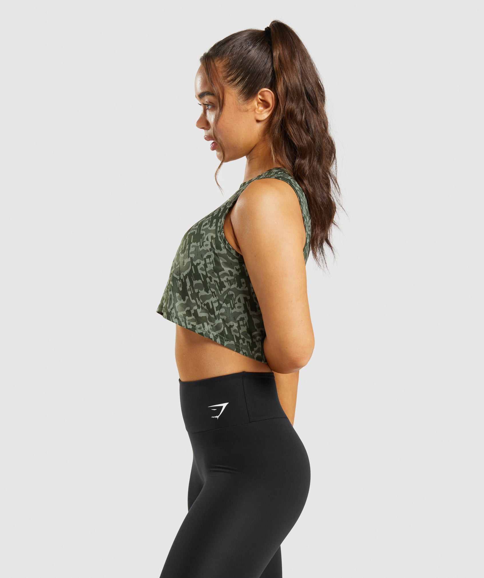 Training Crop Tank in Green Print - view 3