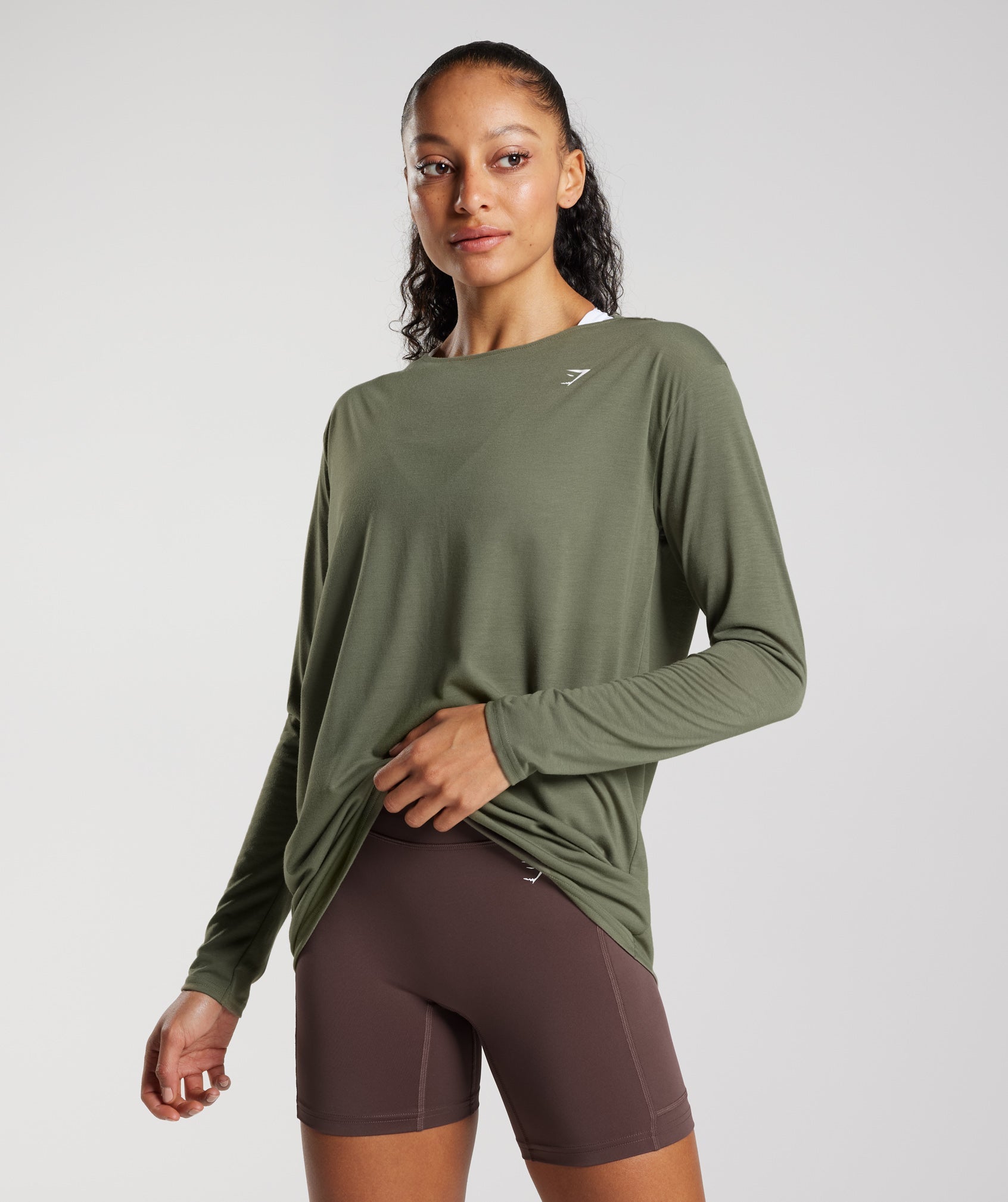 Super Soft Cut-Out Long Sleeve Top in  Dusty Olive - view 1