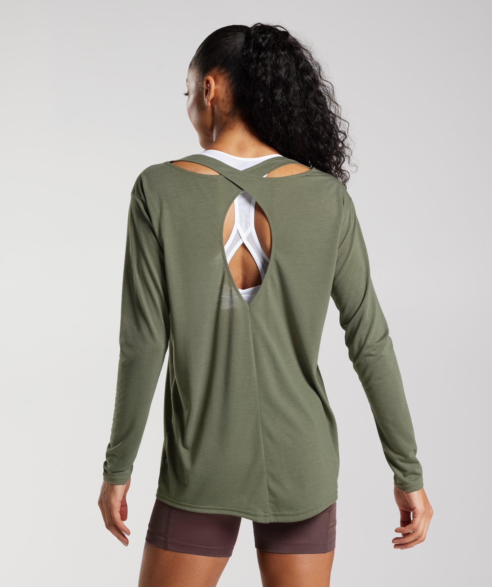 Super Soft Cut-Out Long Sleeve Top in  Dusty Olive - view 2