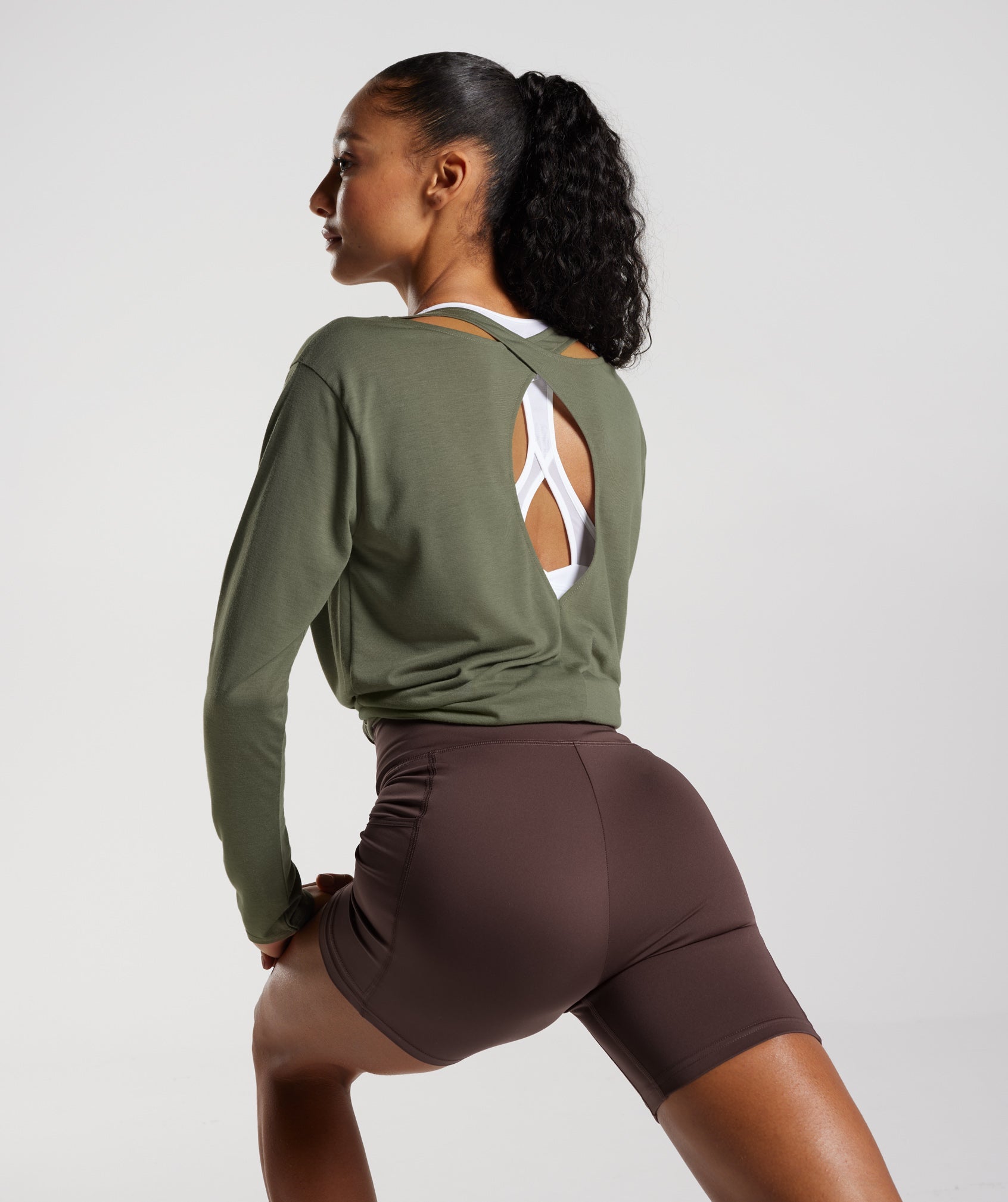 Super Soft Cut-Out Long Sleeve Top in  Dusty Olive - view 4