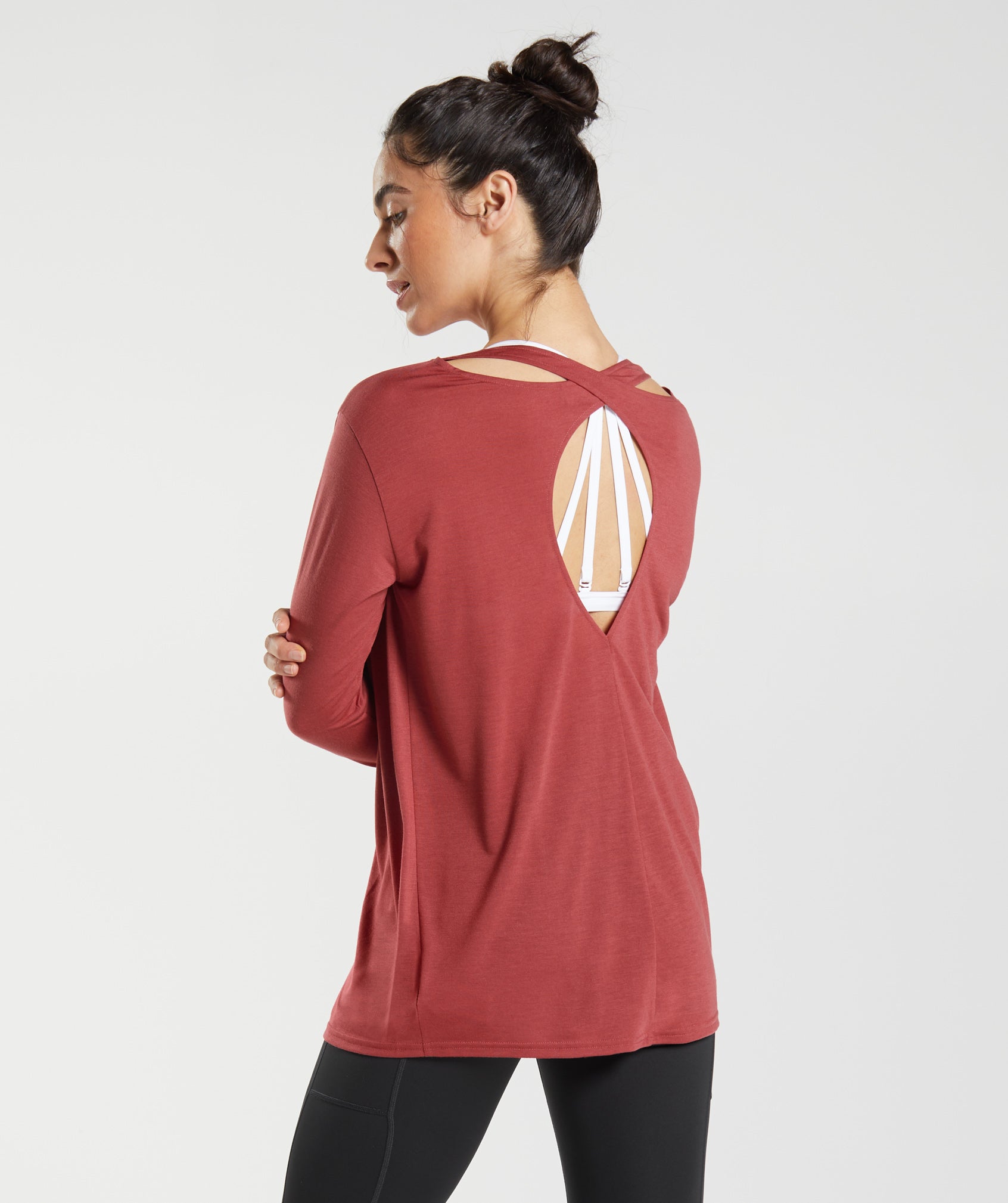 Super Soft Cut-Out Long Sleeve Top in Pomegranate Red - view 2