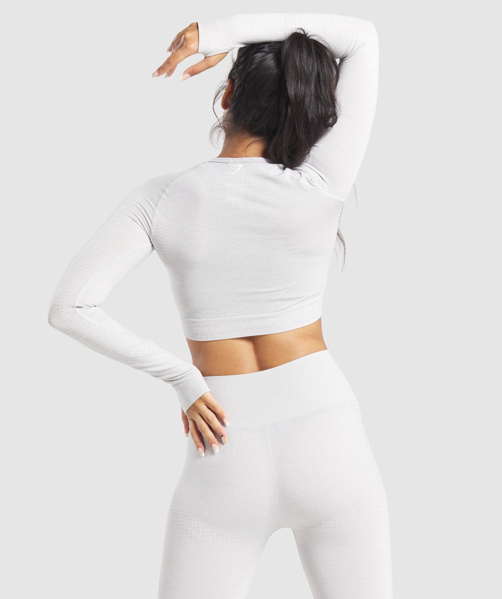 Vital Seamless Long Sleeve Crop Top in Light Grey Marl