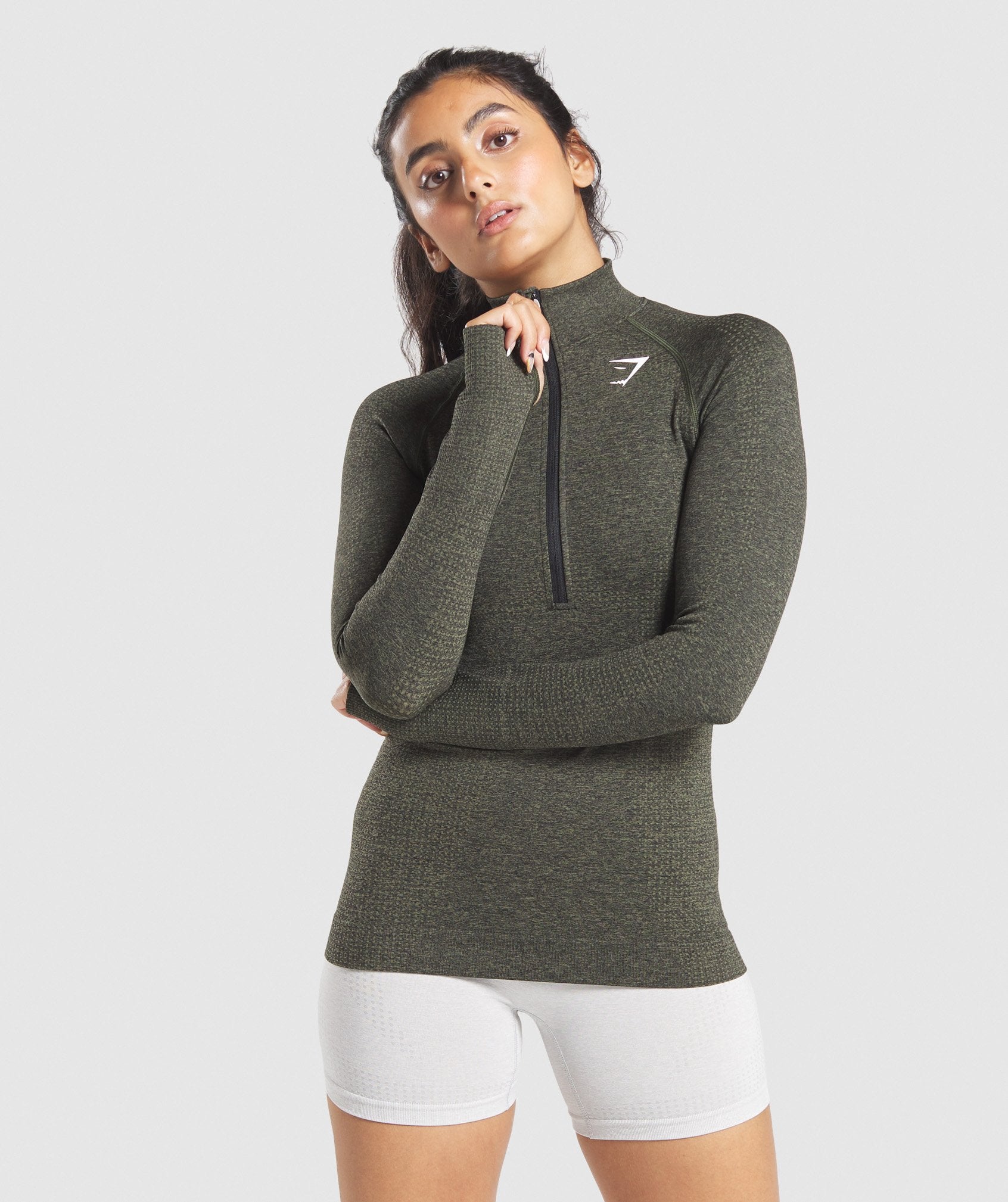 Vital Seamless 1/2 Zip Pullover in Dark Green Marl - view 1