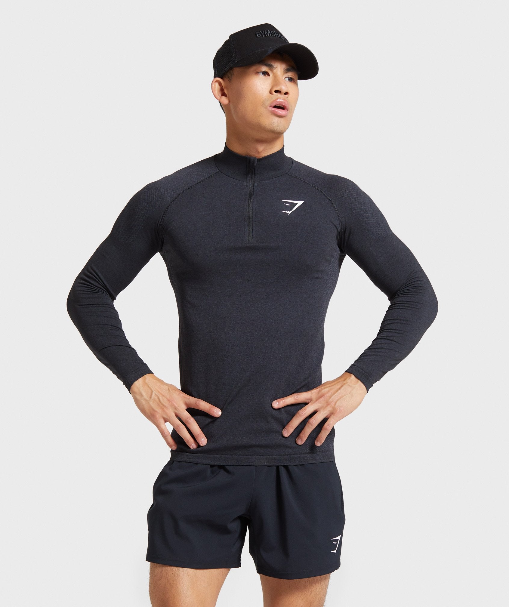 Vital Seamless 1/4 Zip Pullover in Black Marl