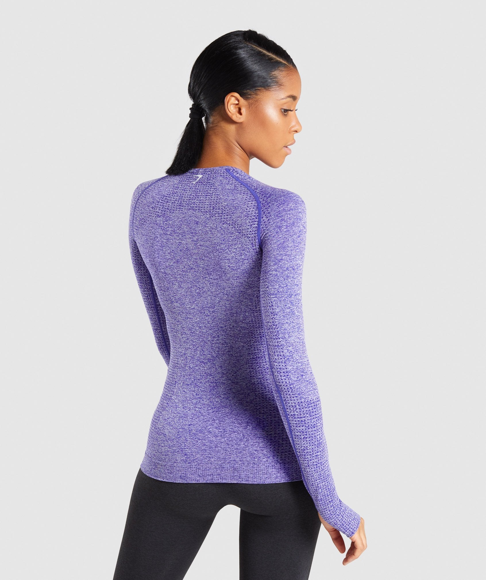 Full Length Indigo Marl Vital Seamless Long Sleeve T-Shirt Back