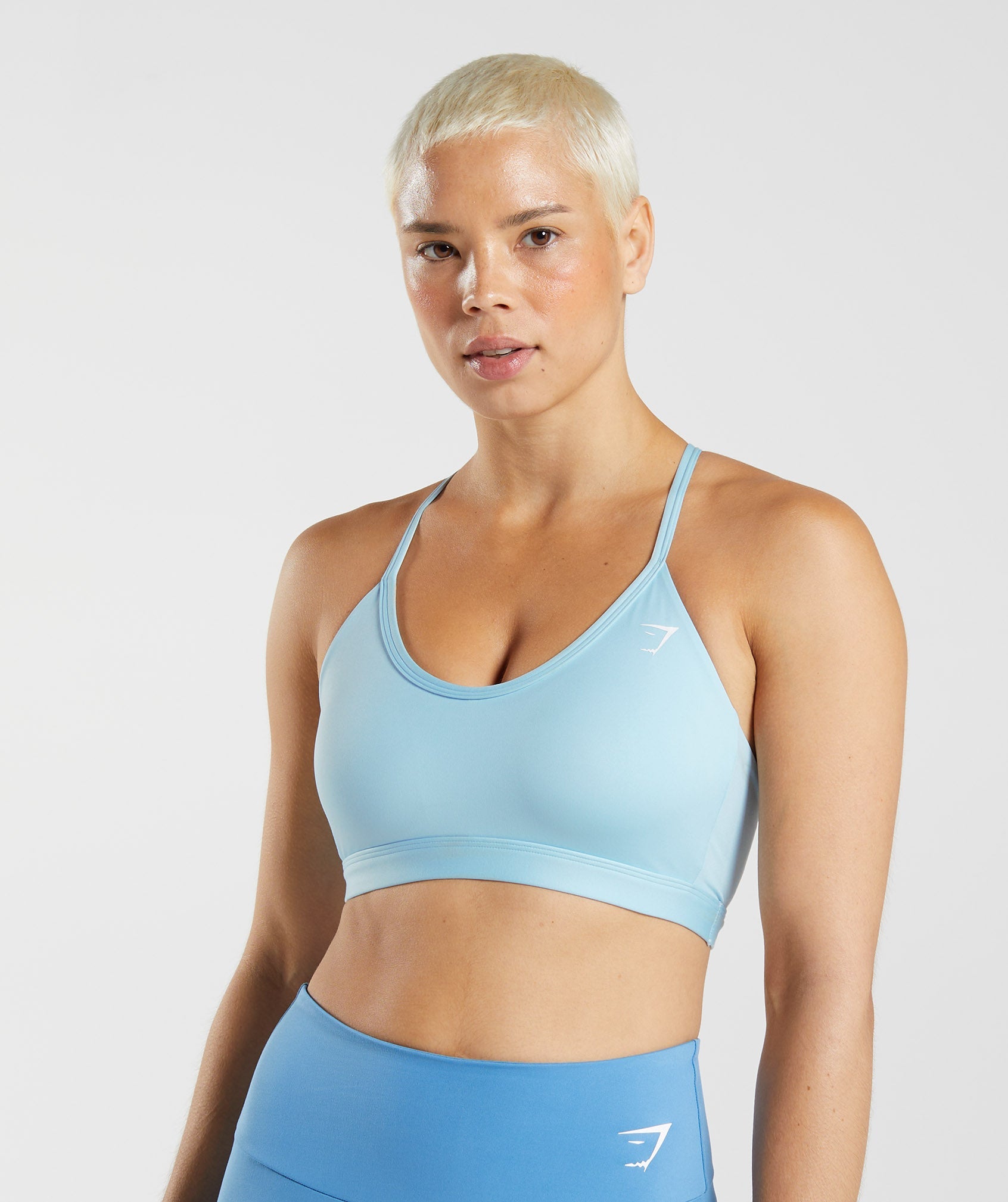 V Neck Sports Bra in Glacier Blue