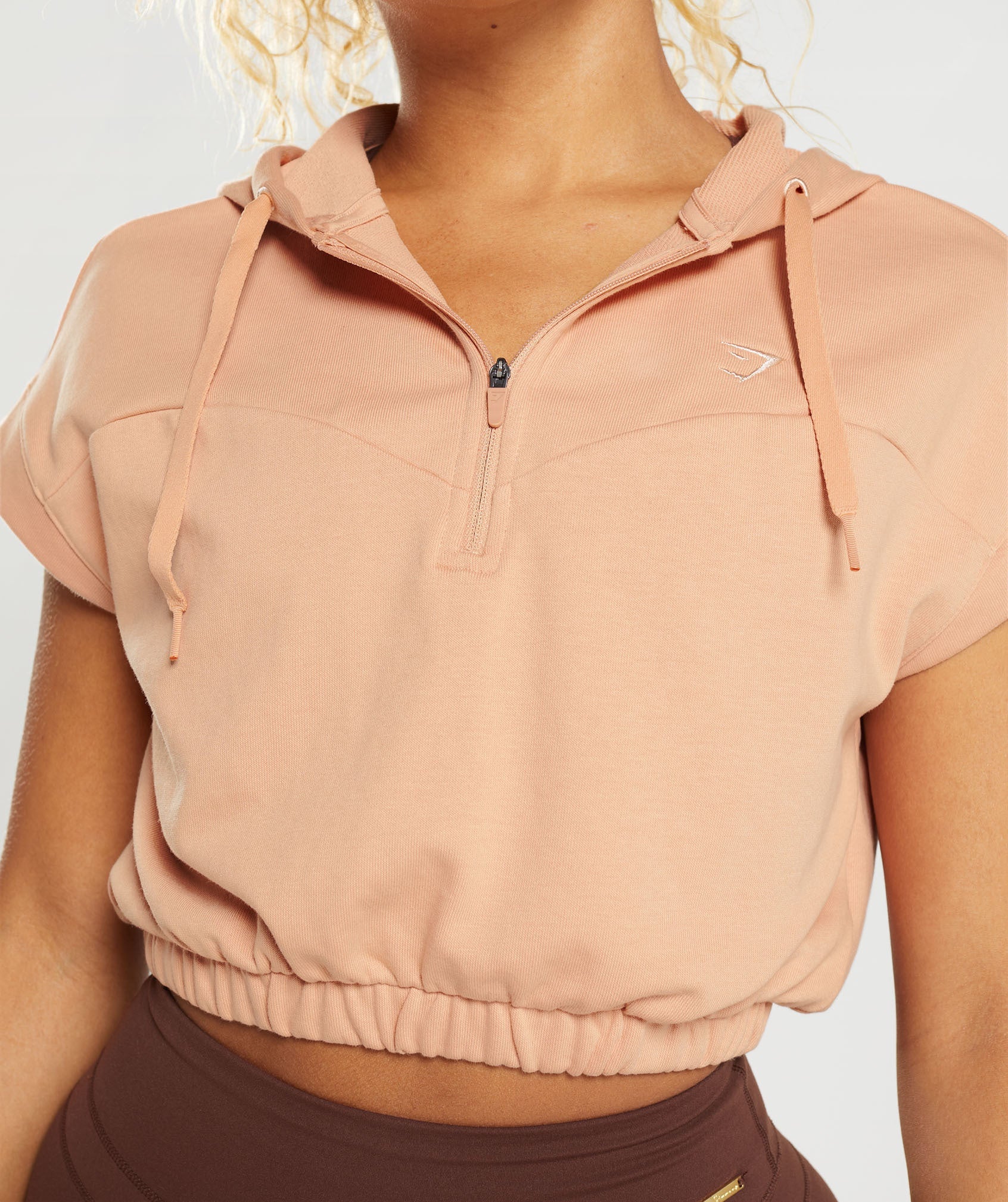 Whitney Cropped Sleeveless Hoodie in Sunset Beige - view 6