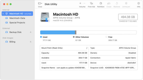 A Mac "Disk Utility" Screen Lists Drives on the Left