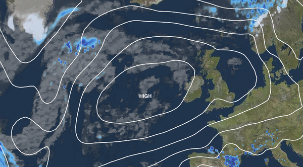 Pressure Map for the UK with High Pressure System in the West