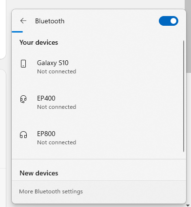 Windows 11 Bluetooth System Tray Menu