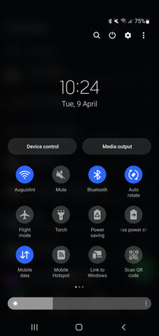 A Screenshot shows setting icons on an Android system, with the Bluetooth icon lit up Blue.