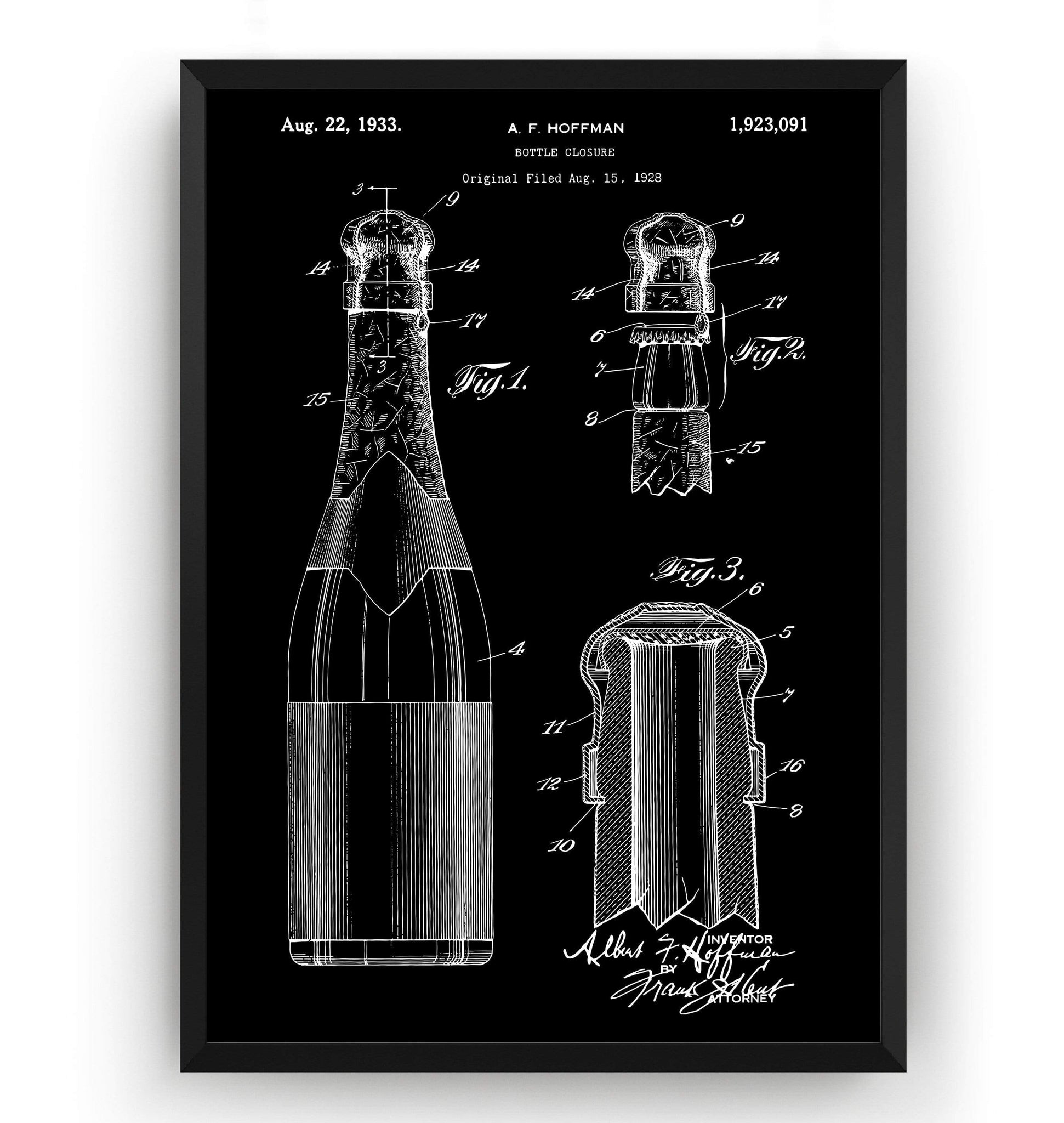 Wine or Champagne Bottle 1933 Patent Print - Magic Posters
