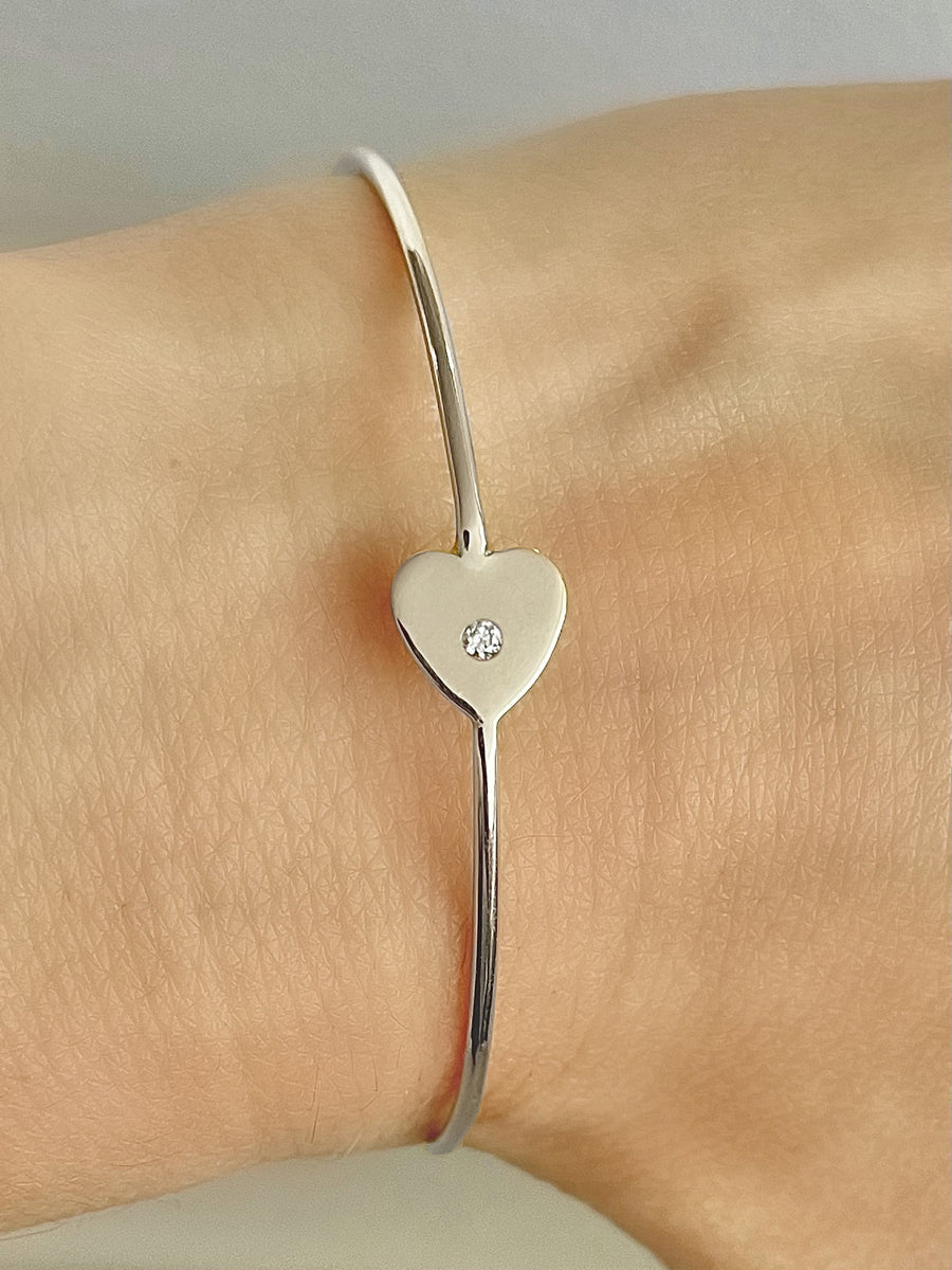 Sterling Silver Heart Bangle Bracelet from Mexico - Heart Harmony