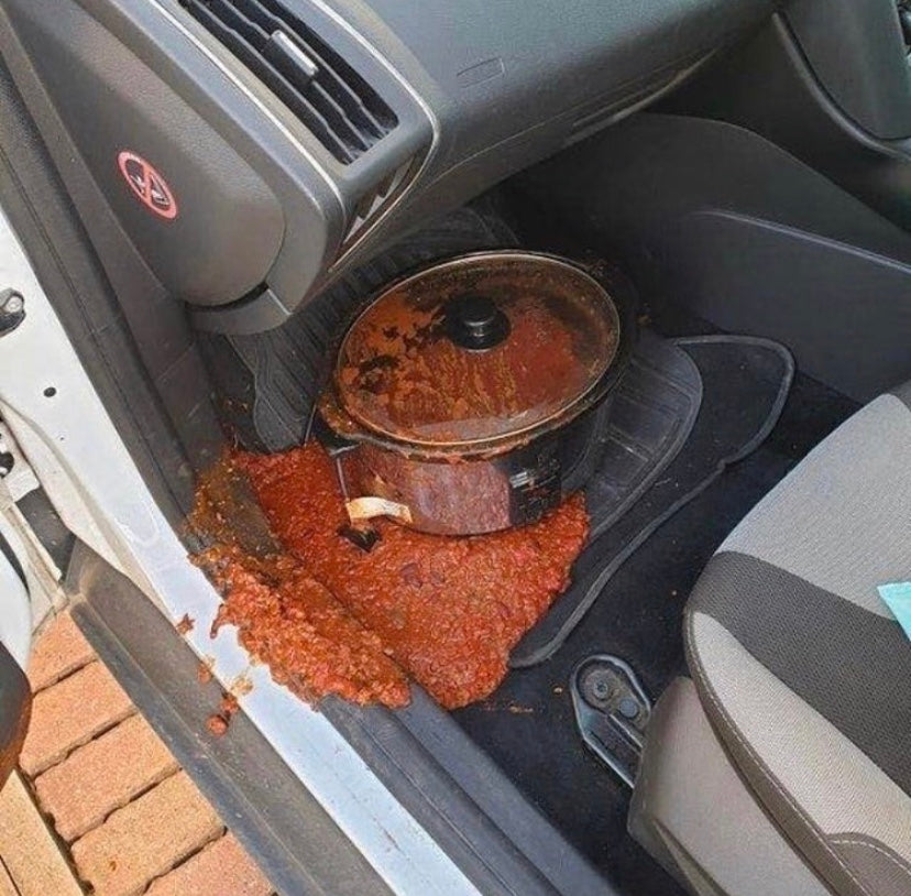 Spilled spaghetti Bolognese in a car Failure