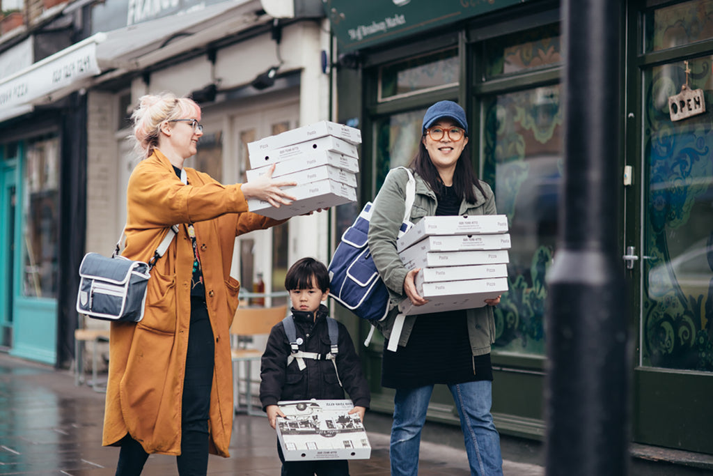 Pizza payment Goodordering with founder Jacqui ma, mia wallden, and son otto