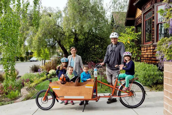 Cargo bikes family riding