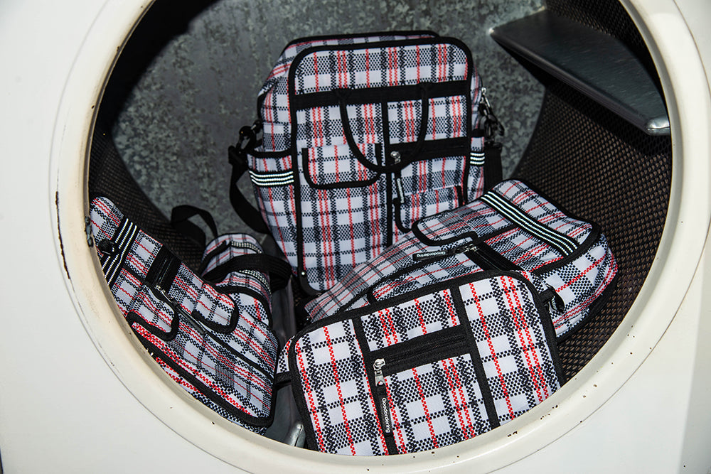 Laundrette Shoot Goodordering eco tartan range.