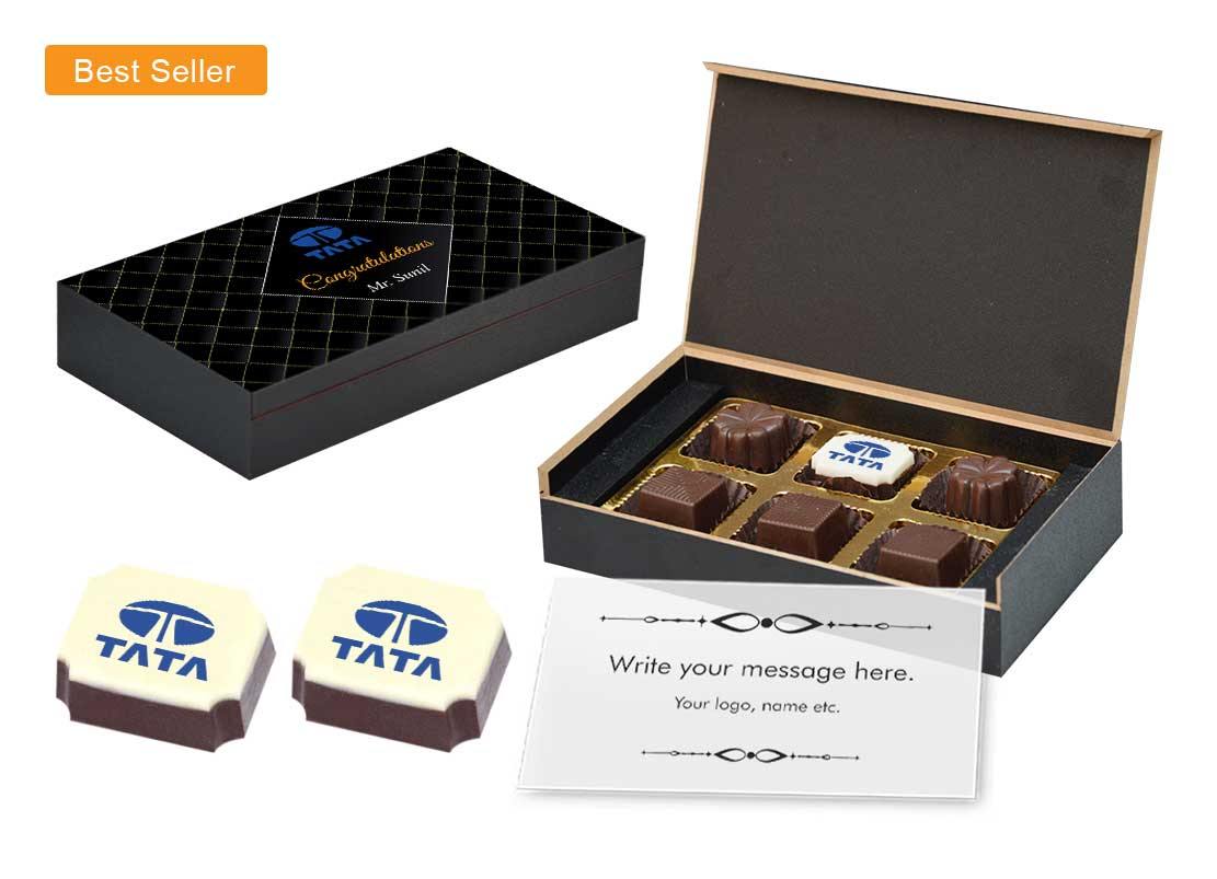 Logo printed chocolates with message printed for clients