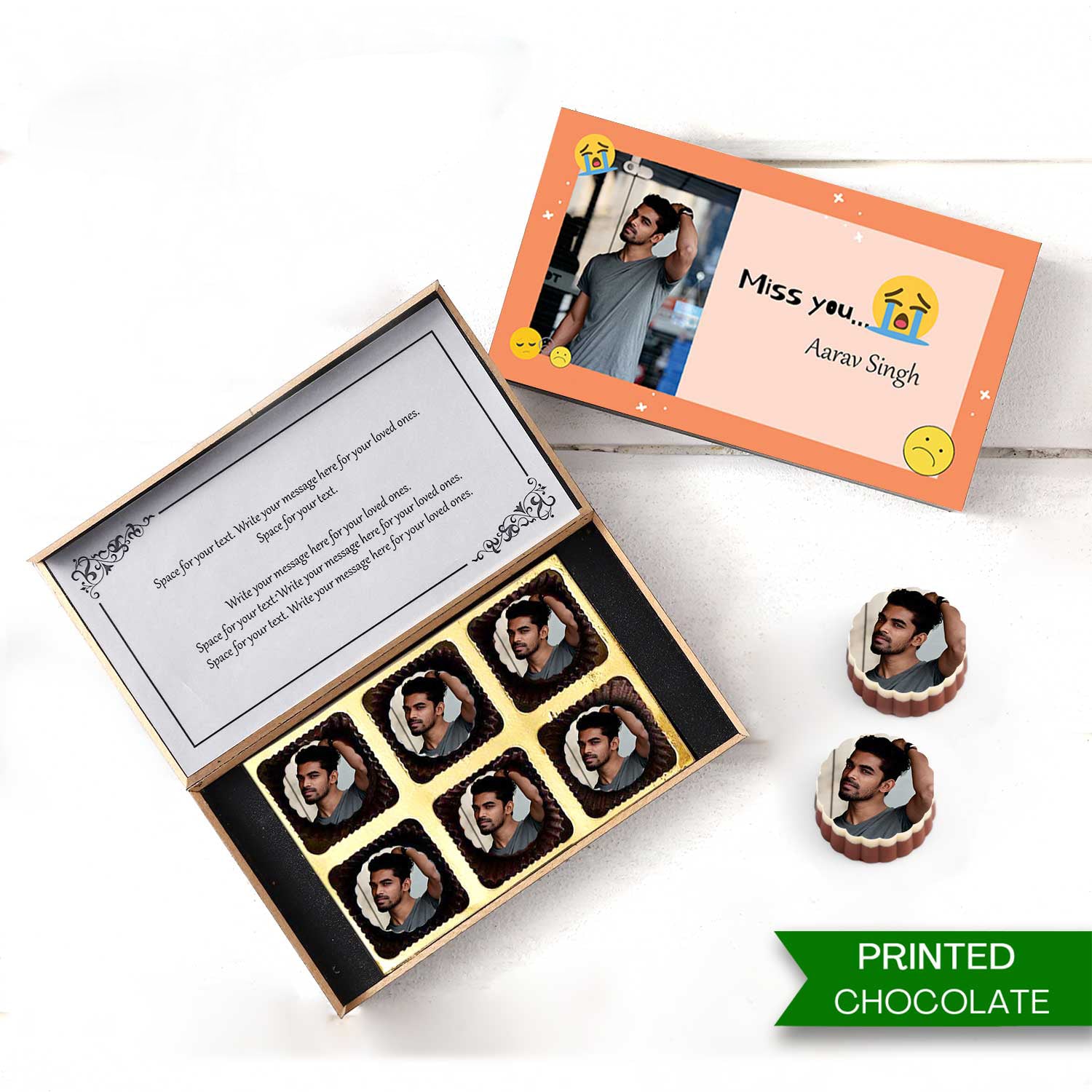 Miss you gifts for boyfriend /friend I Photo printed chocolate box I  Delicious chocolates I Free shipping across India I Elegant wooden  packaging, Chocolate Packaging Box, Empty Chocolate Box, Paper Chococlate  Box,