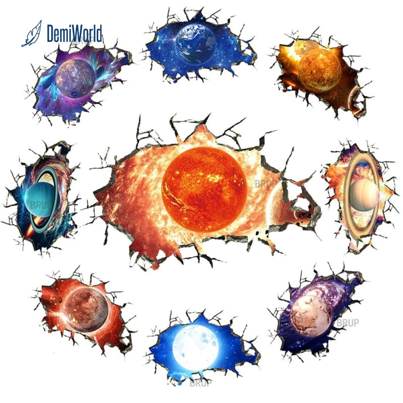 12 Kinds Solar System Planets Wall Stickers For Kids Room Universe