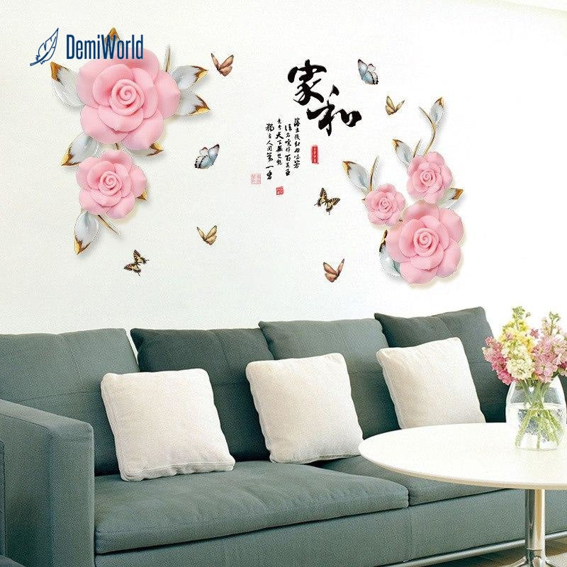 169 103cm Romantic Flower Wall Stickers Sofa Bed Tv Decorative