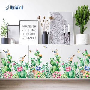 New Cactus Flower Baseboard Wall Stickers Protect The Wall Home