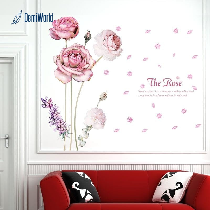 Rose Flowers Wall Art Decal Decoration Romantic Flower Wall