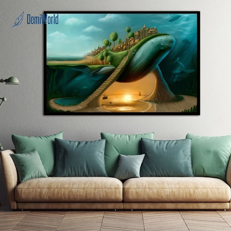 Xx3486 Cartoon Canvas Art Dolphin Island Under The Sea Canvas Pictures Oil Art Paintings For Livingroom Bedroom Decor Unframed