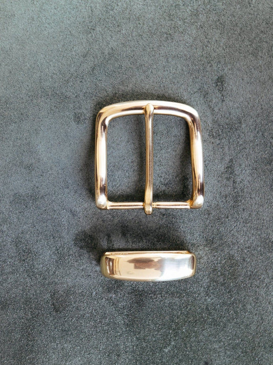 Solid Brass Belt Buckle Set - 38mm - Silver