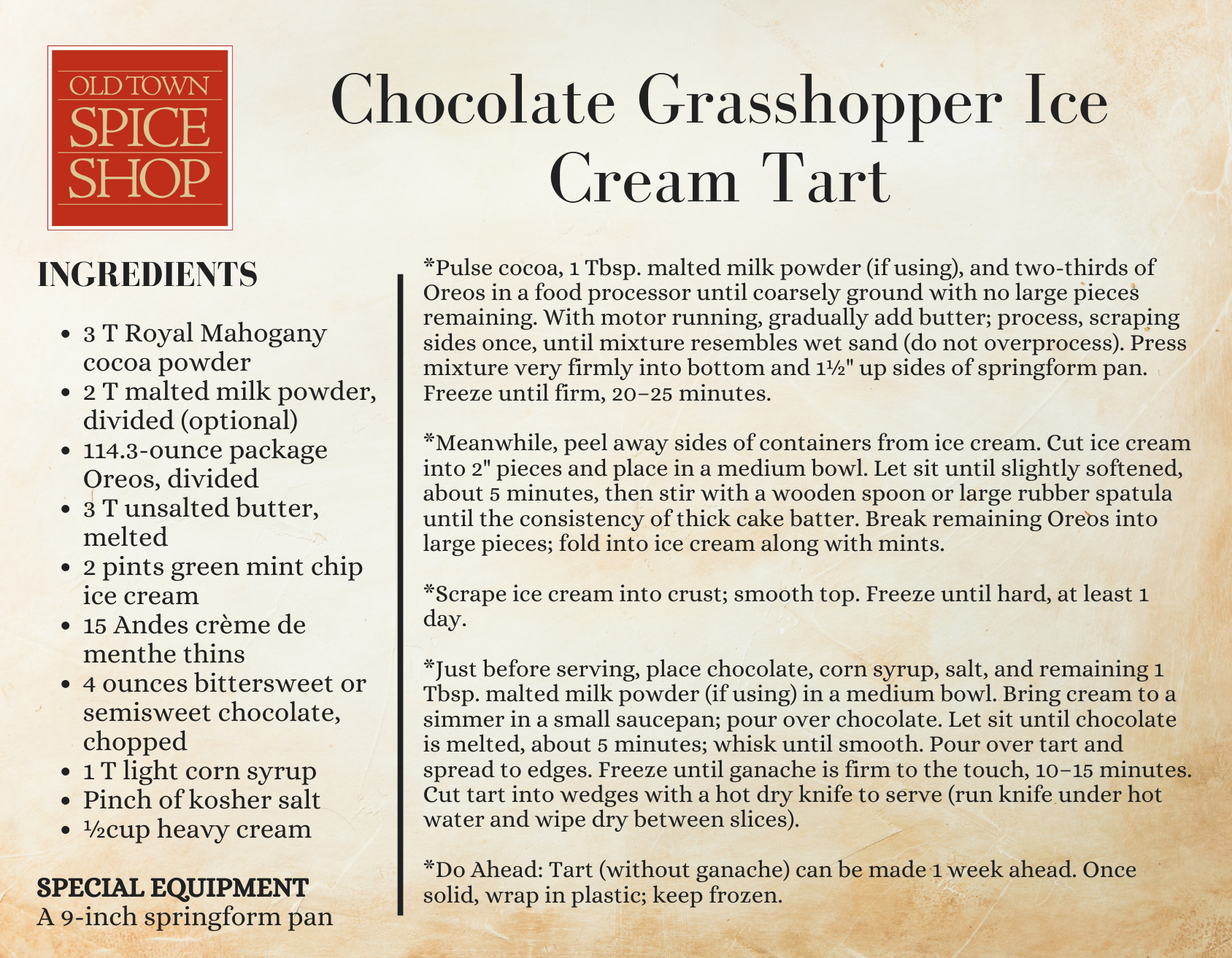 Chocolate Grasshopper Ice Cream Tart