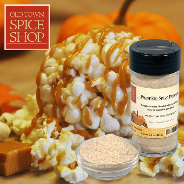 OTSS Pumpkin Spice Popcorn Seasoning and a popcorn ball