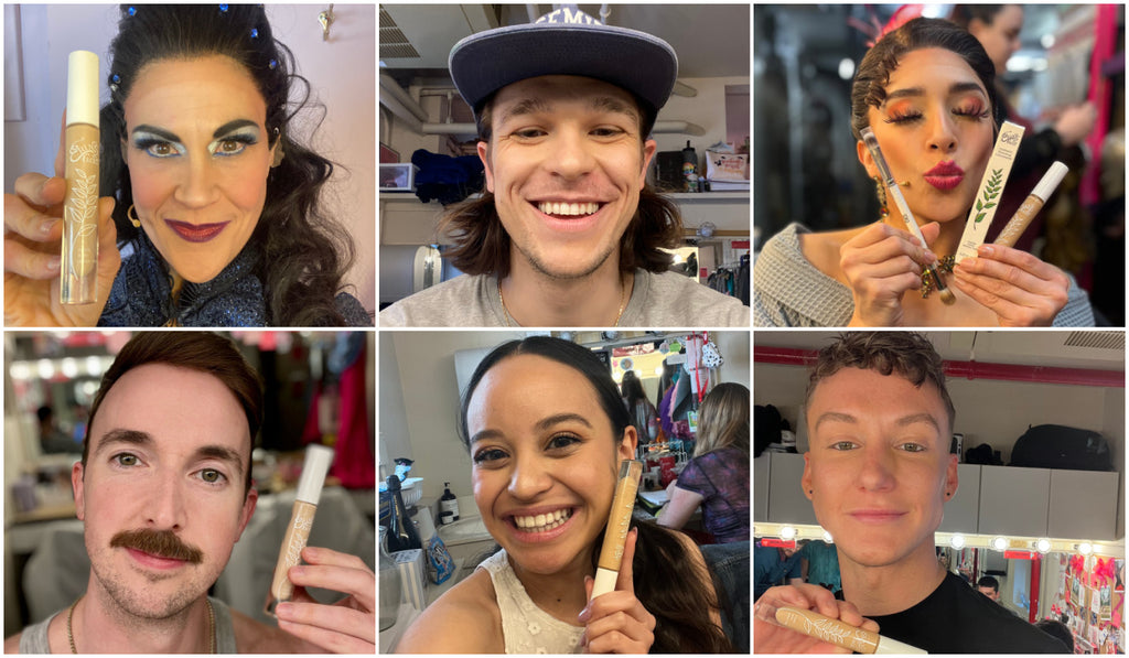 women and men from the broadway cast of bad cinderella wearing erin's faces radiant firming concealer in Oak