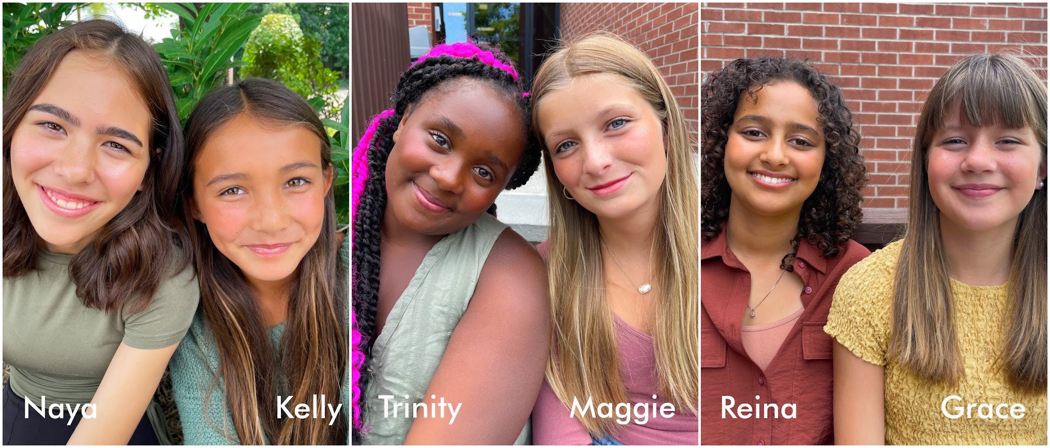 six young girls of various skin tones, smiling