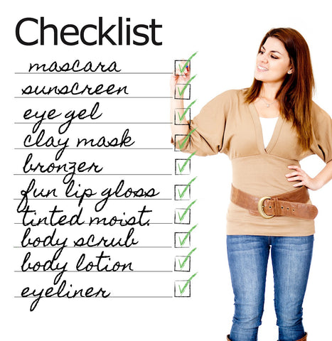 woman with checklist of beauty products she wants to buy