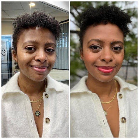 african american woman before and after makeup application - she's beautiful!