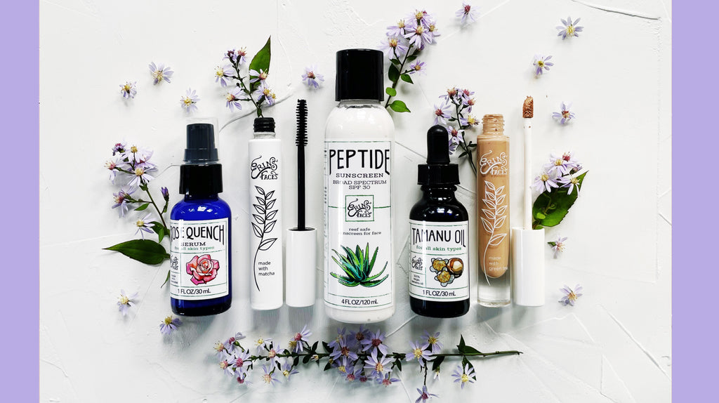 five top selling beauty products surrounded by flowers