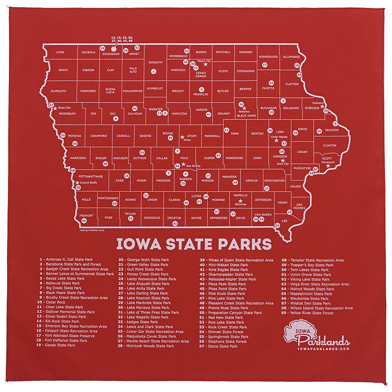 iowa state parks map Iowa State Parks Bandanna Red Iowa Parklands iowa state parks map