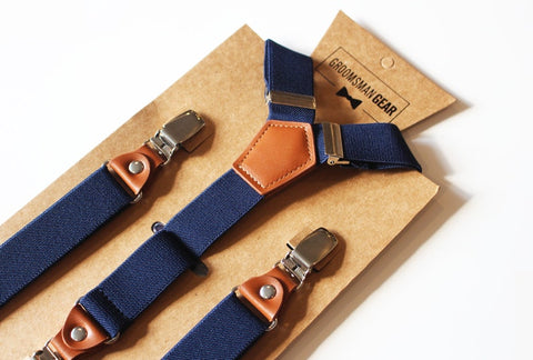 Cognac Leather Suspenders. Groom and Groomsmen Leather Bracers