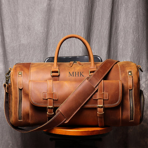 Personalized Leather Weekender Bag Men Women Leather Duffle 