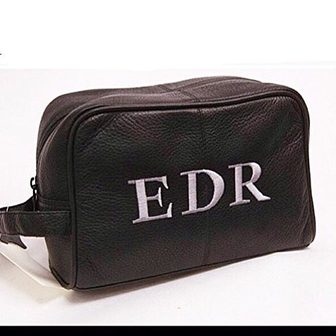 Personalised Embroidered Mens Leather Wash Bag With Strap Black or Brown  Mens Vegan Leather Toilet Bag Embroidered With Initials 